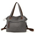 Horizontal square retro canvas bag for women in gray, black, brown, or khaki with internal organisation pockets