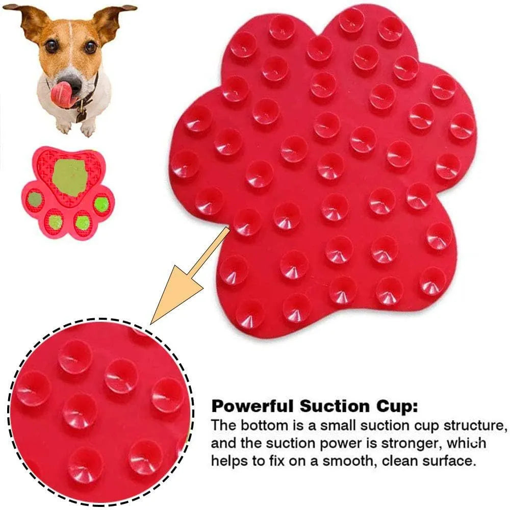 Blue bone-textured silicone dog licking mat with suction cups on back for bath time.