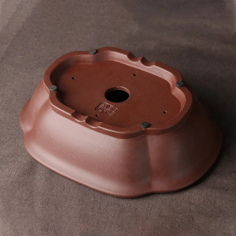 Handmade purple clay bonsai basin in classical Chinese plain style measuring 25x20x7cm
