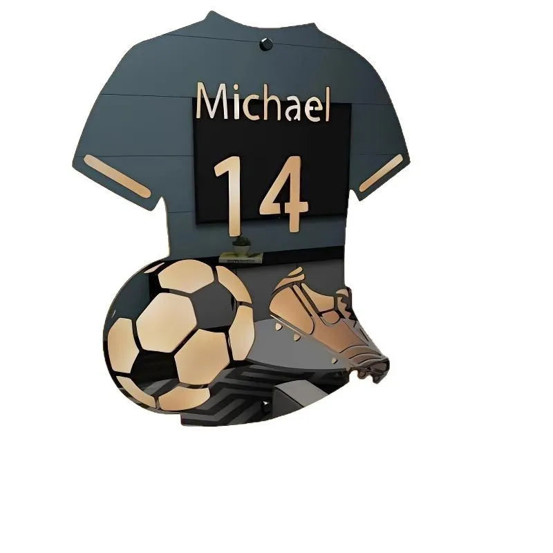 Football jersey shaped acrylic luminous mirror night light with 12 colour LED and remote control on a wall