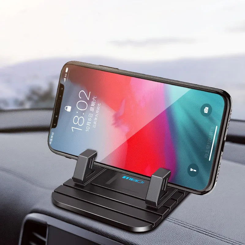 Car centre console phone bracket with silicone anti-slip mat and plastic rack for 4-8 inch phones