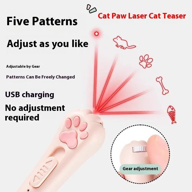 Self-charging cat teaser toy with pen light in cream, pink, and sky blue colour options.