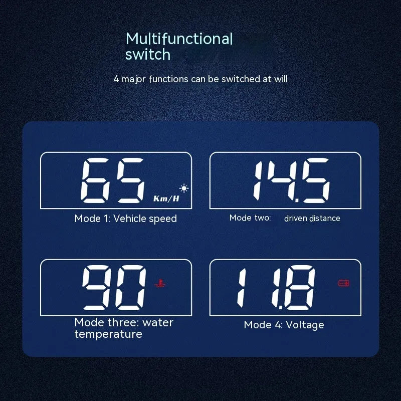 Black car HUD display with 2 inch screen for OBD-powered speed projection onto windscreen