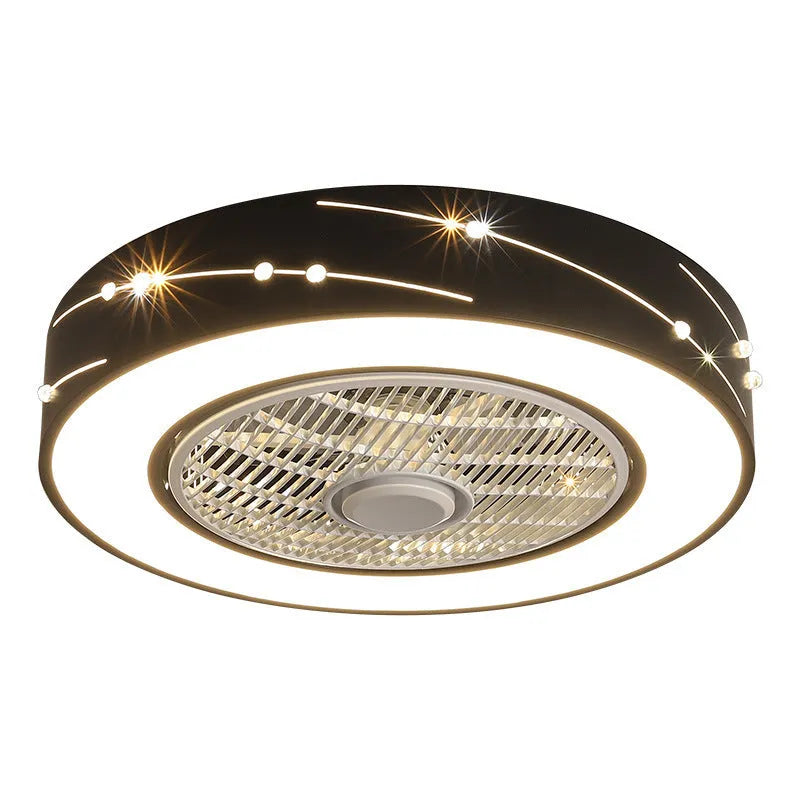 Household invisible integrated LED ceiling lamp with fan, remote control, acrylic round shade, 50cm size, black finish