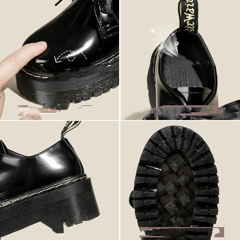 Black women's lace-up shoes with a thick sole, ribbon detail, and cross straps.