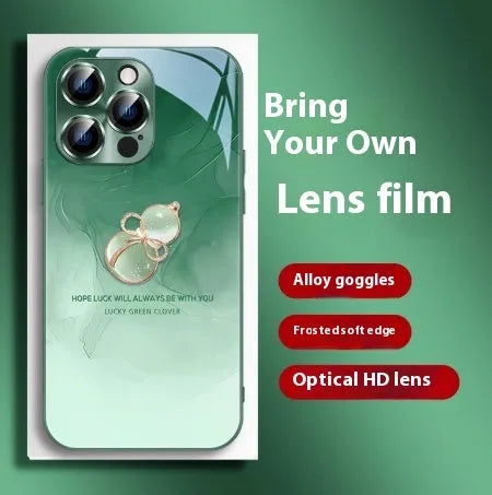 Tempered glass phone case with watercolour blooming gourd metallic paint lens design, compatible with iPhone 15 Pro Max