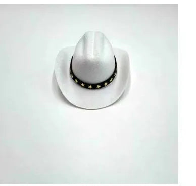 Cat cowboy hat in denim style with five-pointed star, available in 13.5cm and 19cm sizes and six colours.