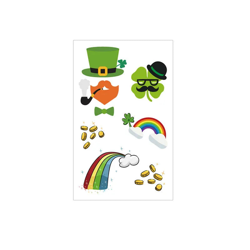 St Patrick's Day clover design temporary tattoo sticker for children measuring 120 by 75 millimetres.