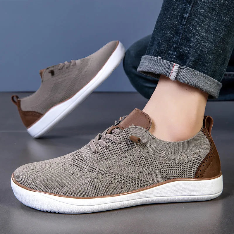 Widened big wide last mesh walking shoes for men, fabric upper, EVA sole, flat heel, round toe, low top, available in black