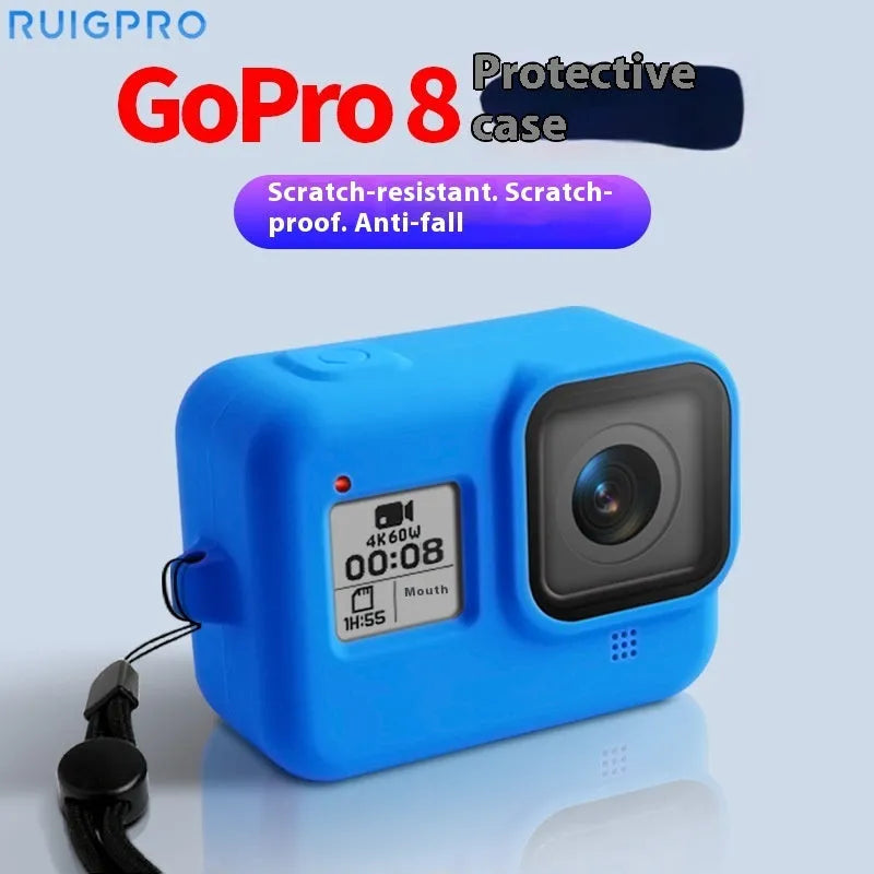 GoPro Hero8 Black silicone protective sleeve with neck lanyard and wrist strap accessory bundle