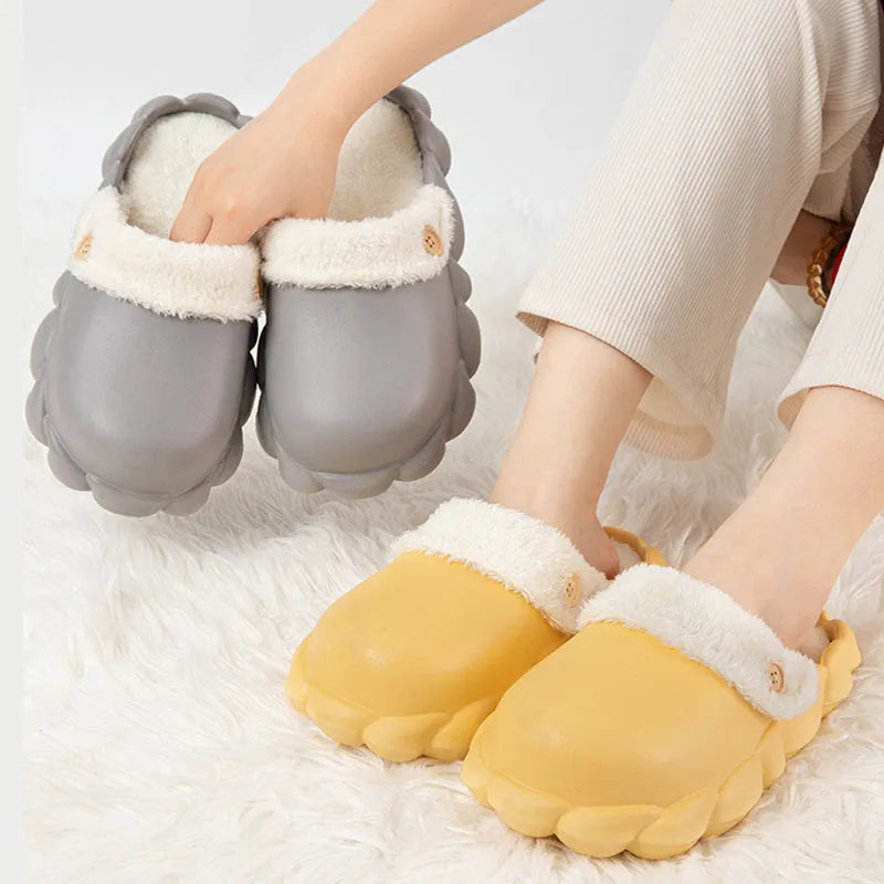 Detachable waterproof EVA overshoe slippers with plush lining, non-slip sole, five colours, sizes 36-45