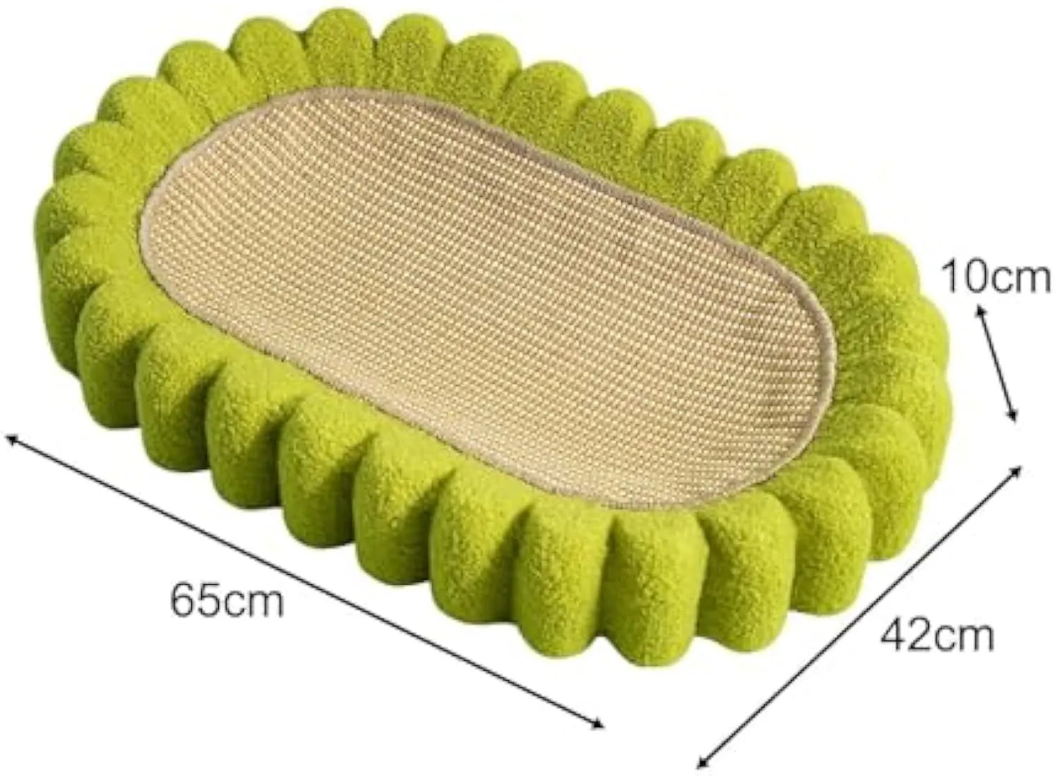 Green oval cat scratch pad bowl bed with sisal scratching surface