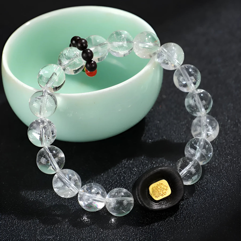 Natural white crystal ebony five warp bracelet showing handcrafted ethnic style and unisex design