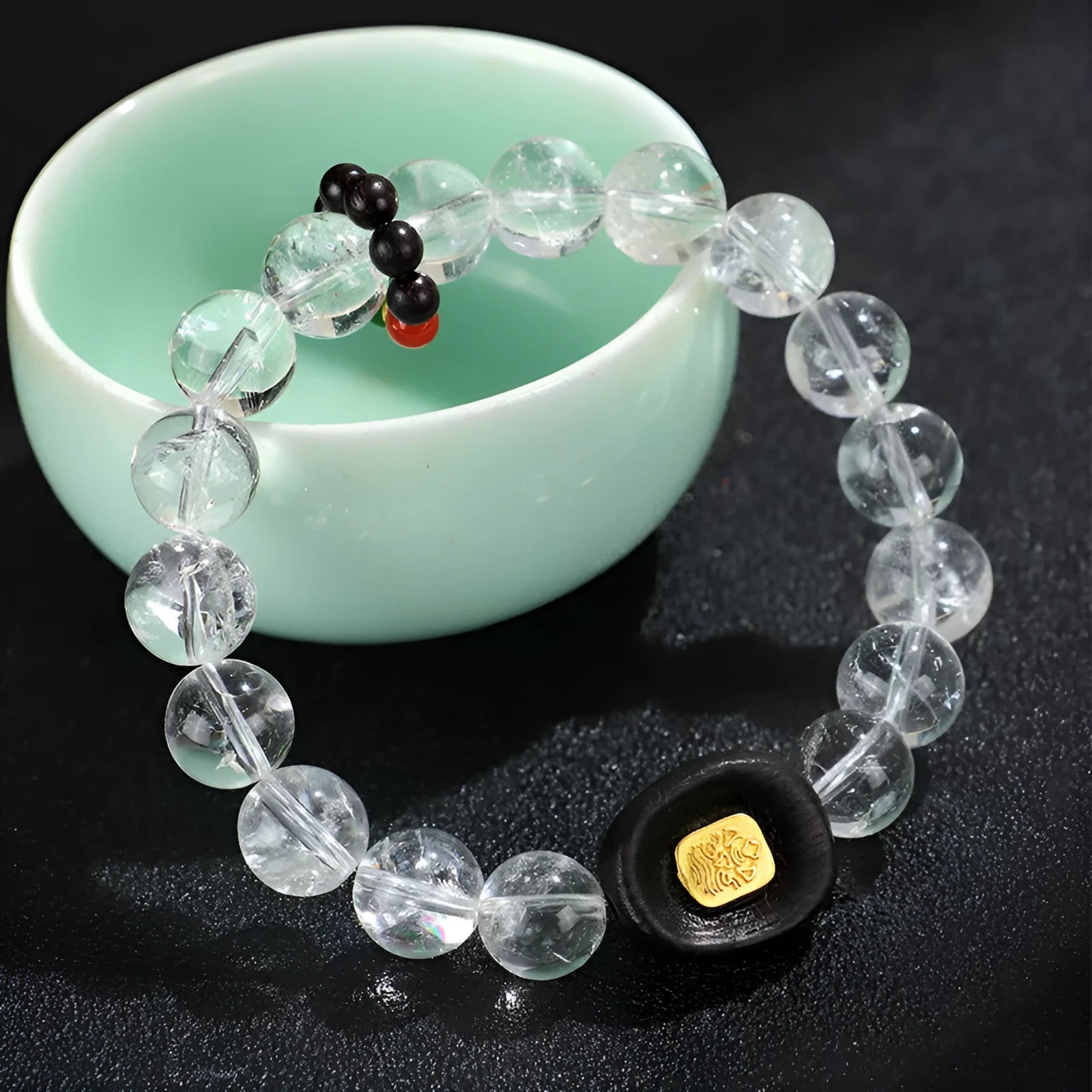 Natural white crystal ebony five warp bracelet showing handcrafted ethnic style and unisex design
