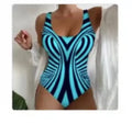 Sling one-piece striped printed swimsuit for women in fluorescent green, polyester fabric, S-5XL sizing