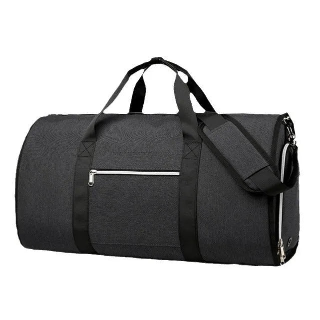 Durable oxford cloth sports bag in grey colour, showing dry wet separation compartments.