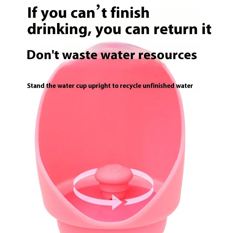 Silicone folding pet water cup shown in collapsed and open positions, available in various colours.