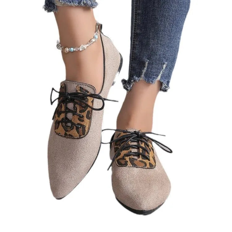 Beige leopard print plus size pointed toe pumps for women in artificial PU with rubber soles