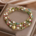 Natural grain of rice tourmaline multi-layer crystal bracelet with three circles of small beads for women