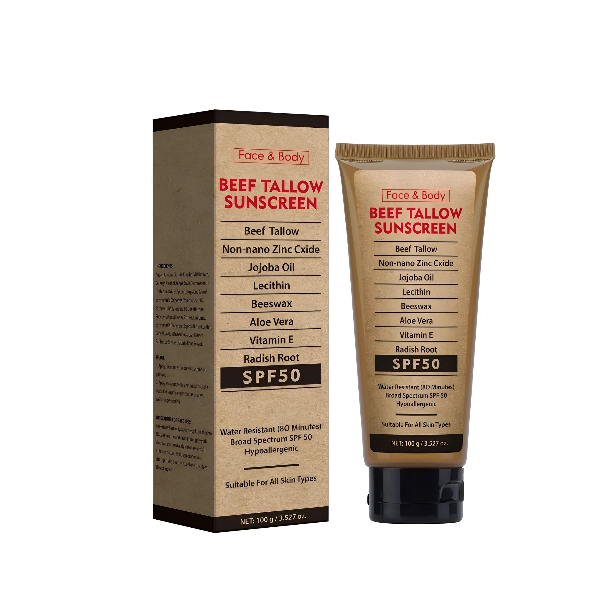 Organic grass-fed butter protective cream tube measuring 45x45x153mm with moisturising and waterproof properties