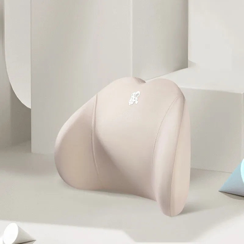 Heart-shaped car pillow set with memory foam filling for headrest and lumbar support in multiple colour options