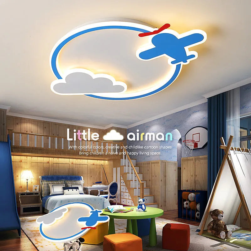 Cartoon model airplane and deer iron acrylic LED ceiling lamp 50cm for bedrooms