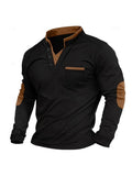 Men's stand collar long-sleeved stitching pullover sweater in solid colour chemical fibre blend