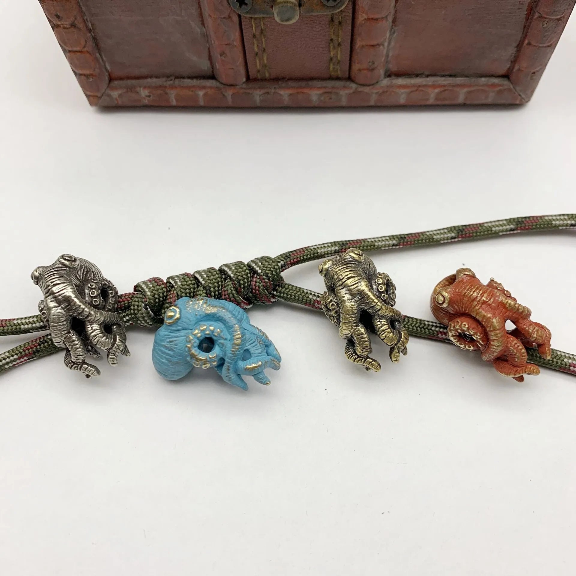 Deep sea octopus car key ring pendant parts in brass and white copper with multiple colour options