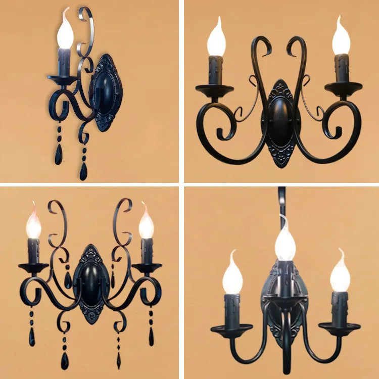European style black iron double-headed wall lamp 220V indoor lighting