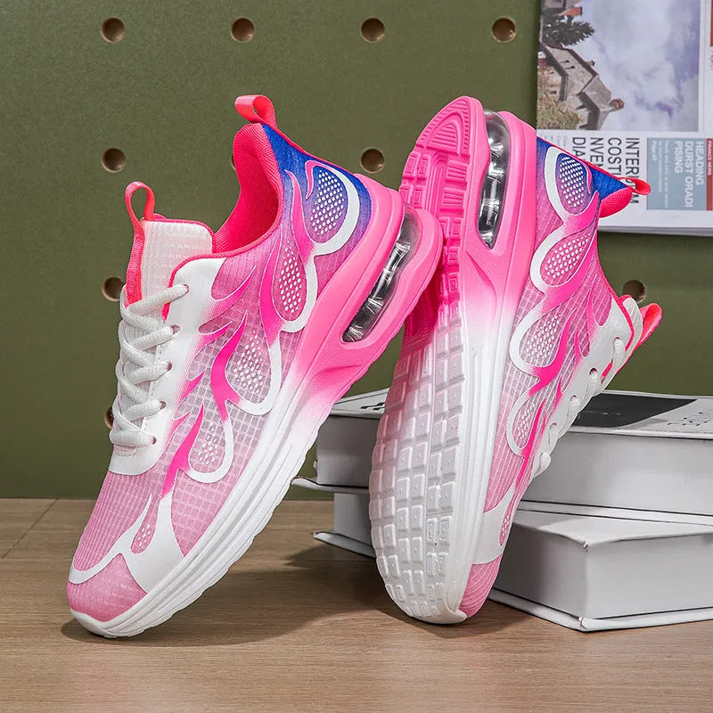 Women's casual sneaker in mesh fabric with PU sole, shown in Pink, Plum Red, and Moonlight colour options.