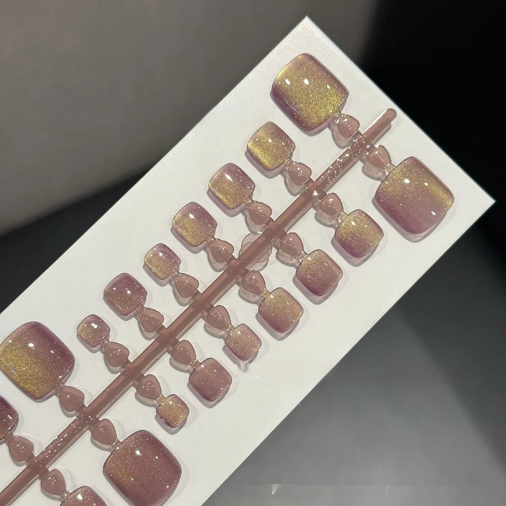 Aurora starry sky cat's eye foot nail tips in B233 colour, 42-piece ultra-thin seamless set on display