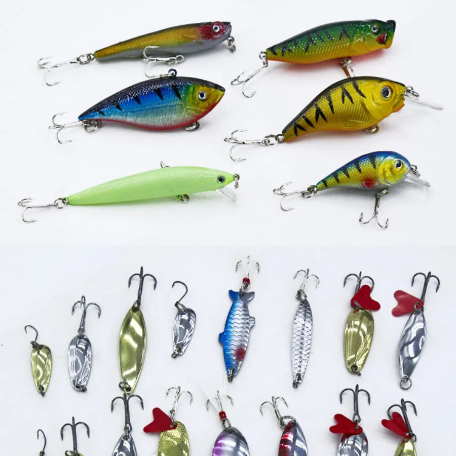 132-piece fishing lure set with soft baits, high carbon steel hooks, and rose red treasure colour lures in storage case