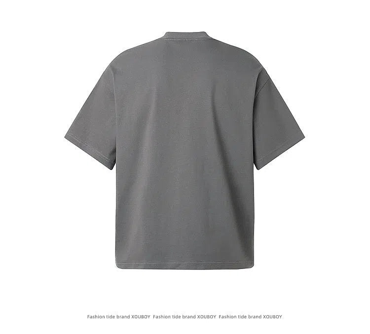 American retro national trend hip hop graffiti pure cotton short sleeve t-shirt in grey, front view