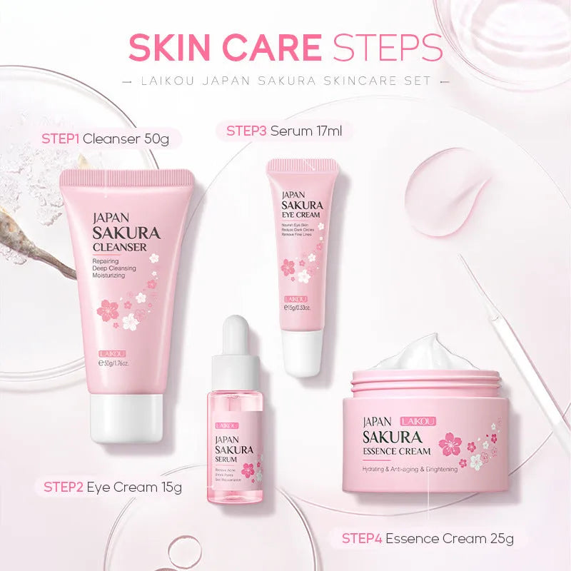 Sakura 4-piece skincare set with cleansing essence eye cream and face cream for hydrating moisturising