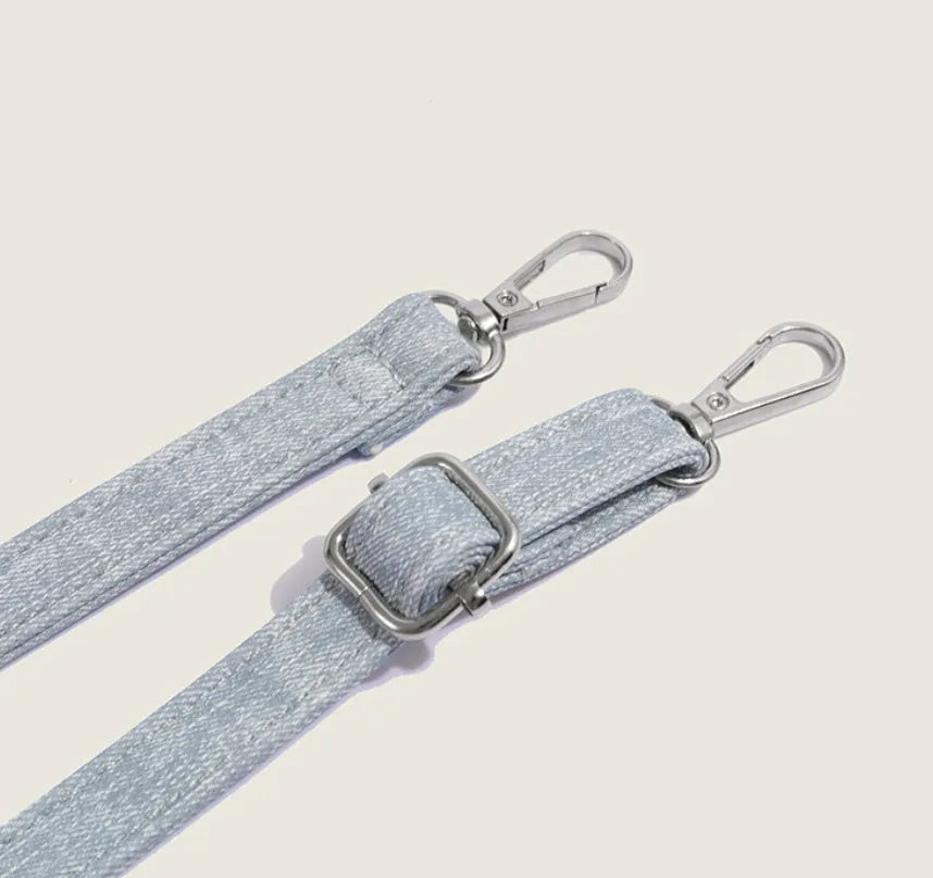 Women's soft PU shoulder bag in denim blue and white colour options without pendants
