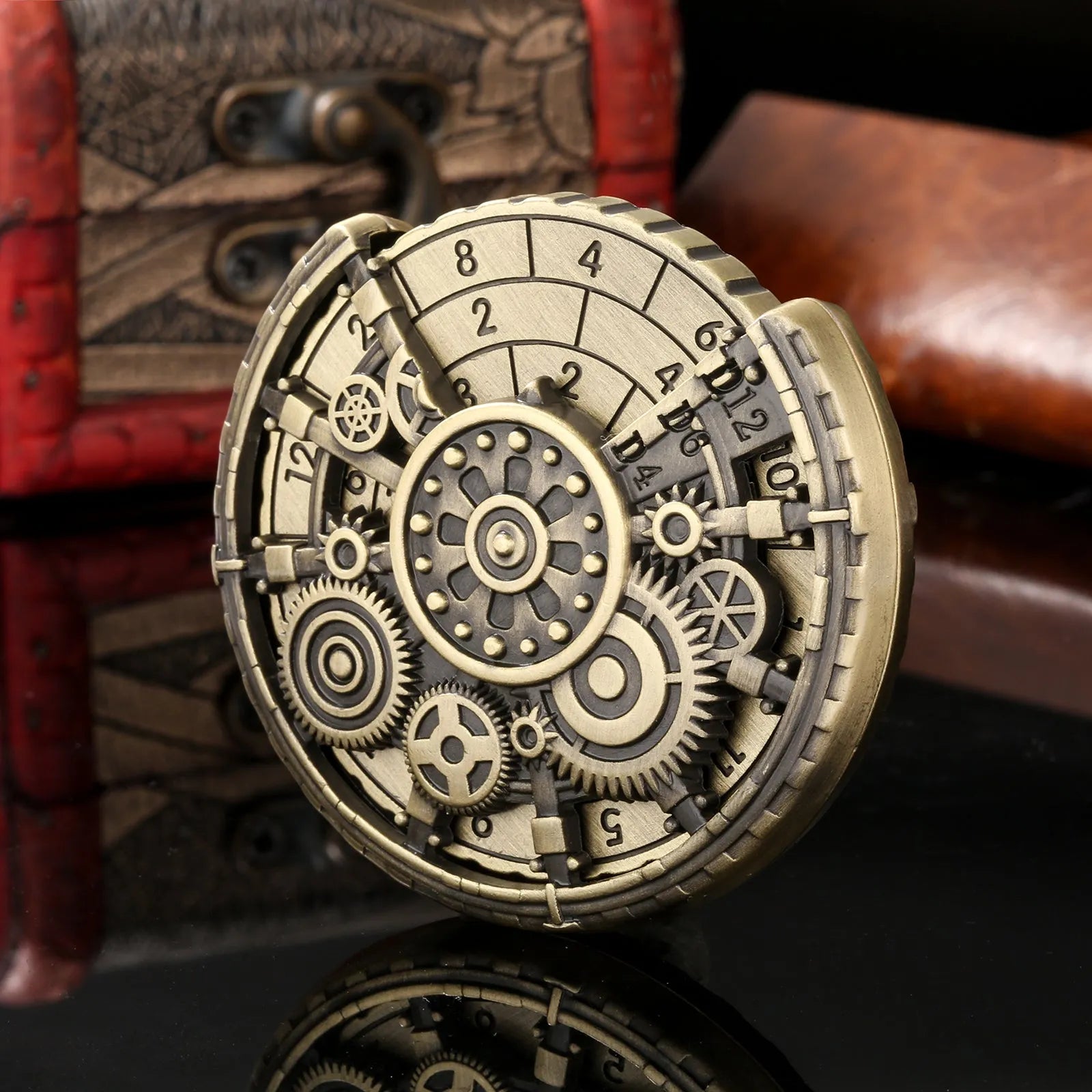 Retro fingertip gyroscope dice set with zinc alloy wheel in bronze and dark silver colours