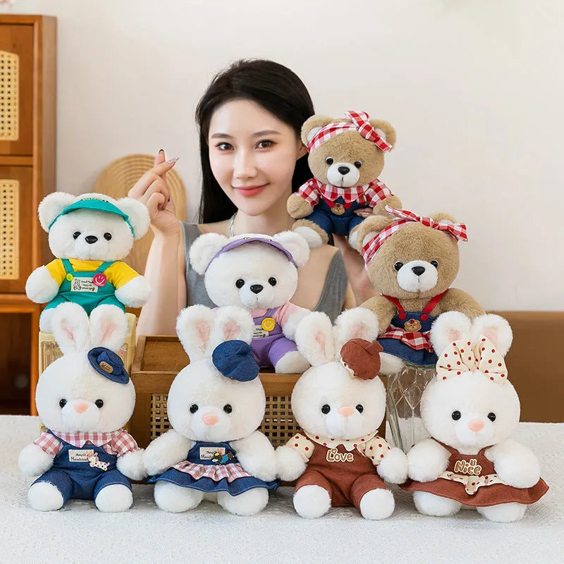 Rabbit plush toy 23cm height cute youth couple plaid women bear design PP cotton filling soft stuffed animal