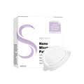 A pack of four transparent nano microneedle skincare patches on a backing card.