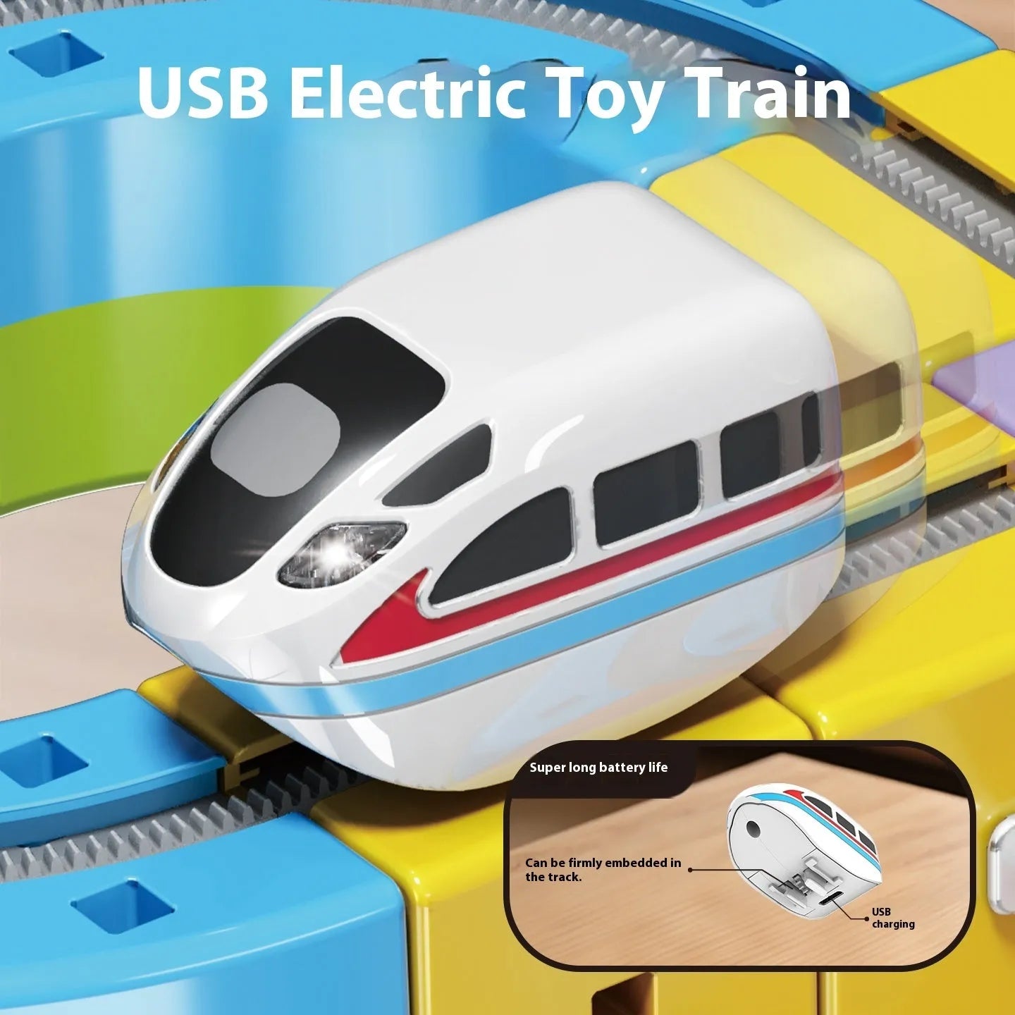Children's educational track cube building blocks toys 55-piece Basic Edition magnetic plastic set USB charging