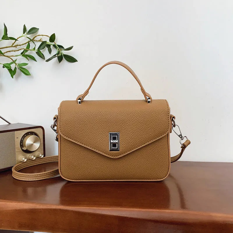 Horizontal square PU leather shoulder messenger bag with sewing thread detail in five colours including milky white and black