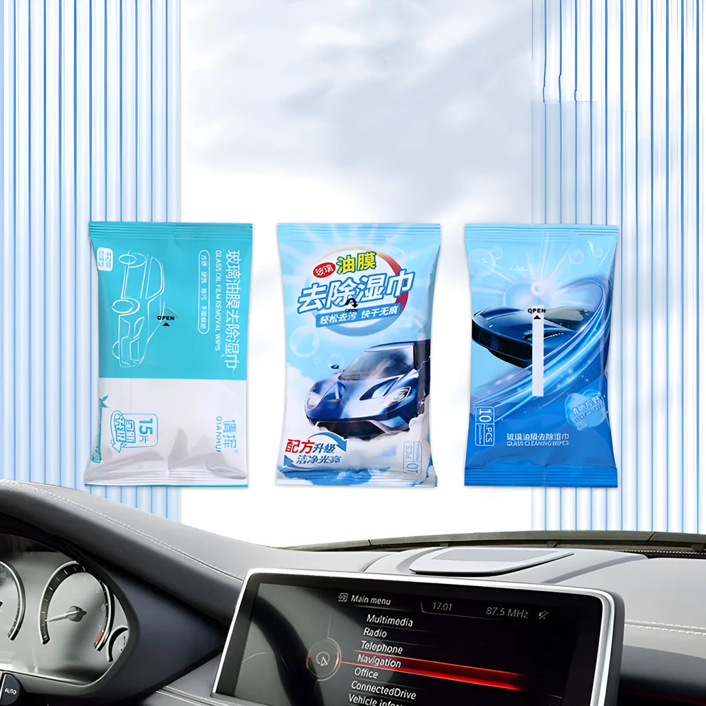 Car glass oil film cleaning disposable wipes in drawer bag pack