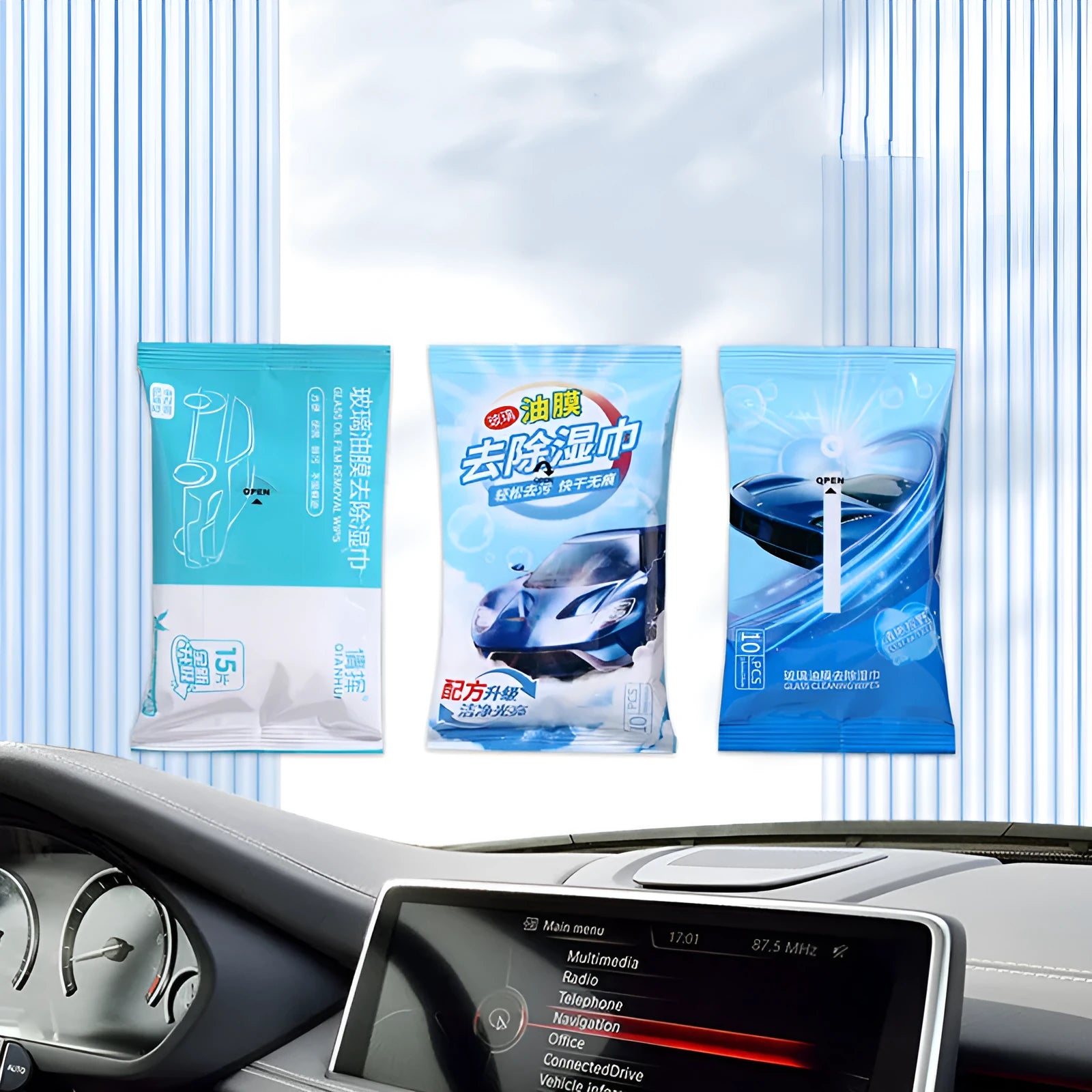 Car glass oil film cleaning disposable wipes in drawer bag pack