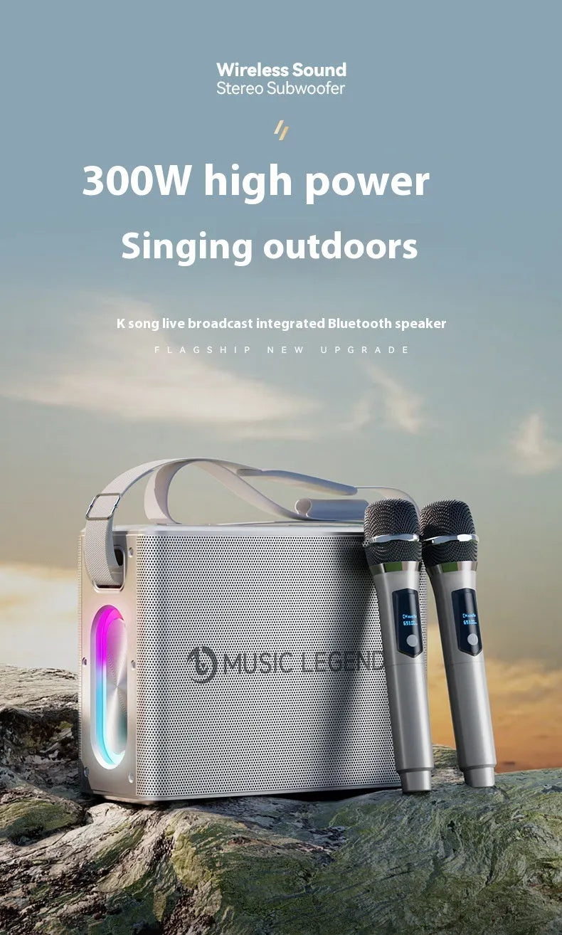 V60 outdoor Bluetooth karaoke speaker with dual microphones in black, 100W waterproof lithium battery portable PA system