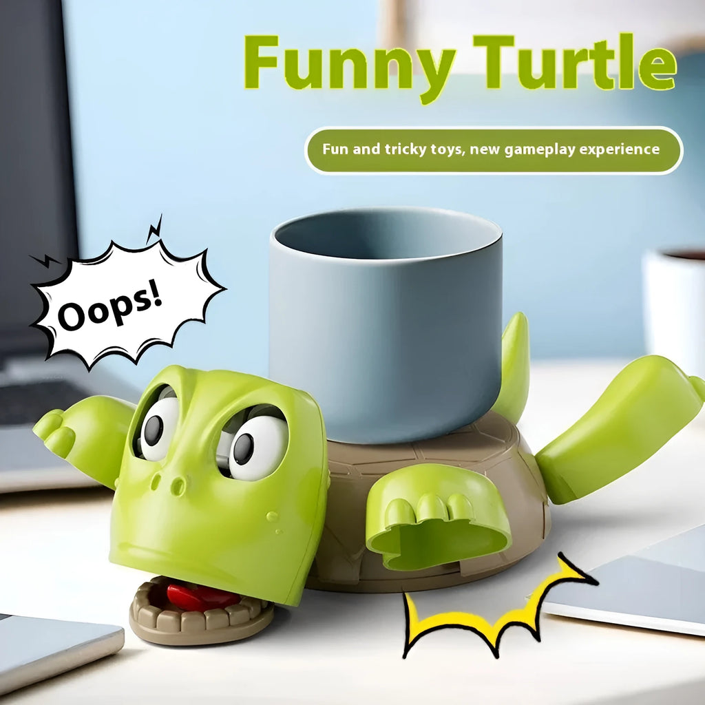 ABS turtle design drink coaster in light green on a table