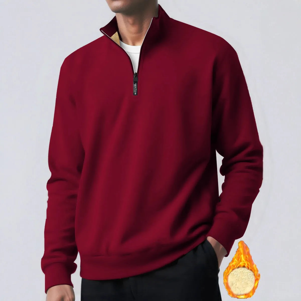 Men's brushed hoody placket zipper solid colour turtleneck coat in black