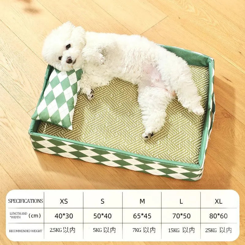 Blue rattan cat litter mat and bed in size L, showing woven texture and rectangular shape.