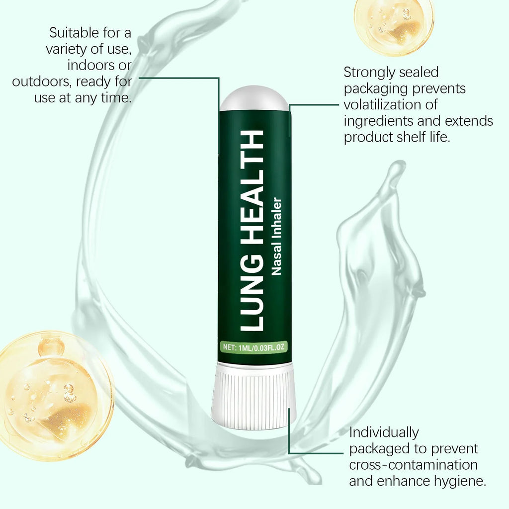 Lung health care inhaler with 1ml capacity, menthol and aloe leaves active ingredients, portable design