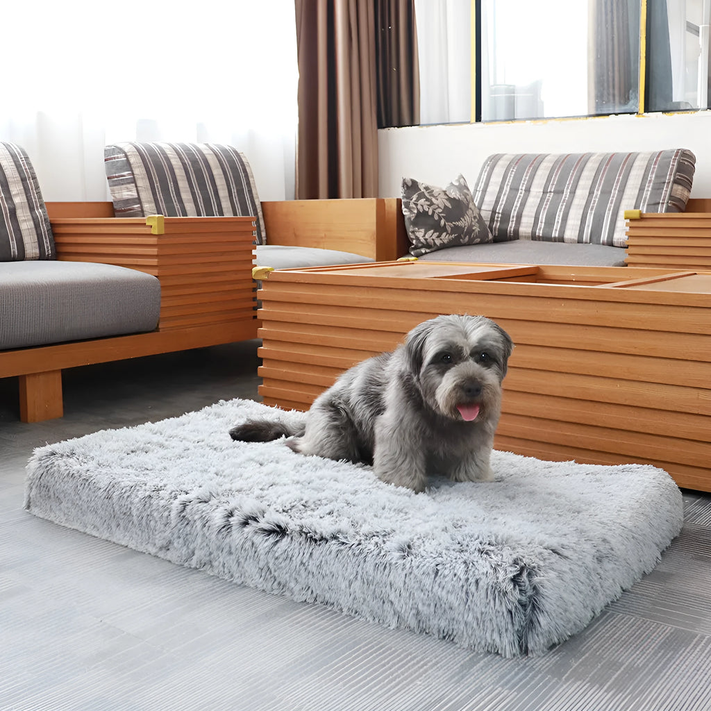 Square plush cloth dog kennel and cat cushion in grey, pink, coffee and dark grey, sizes S to XXL