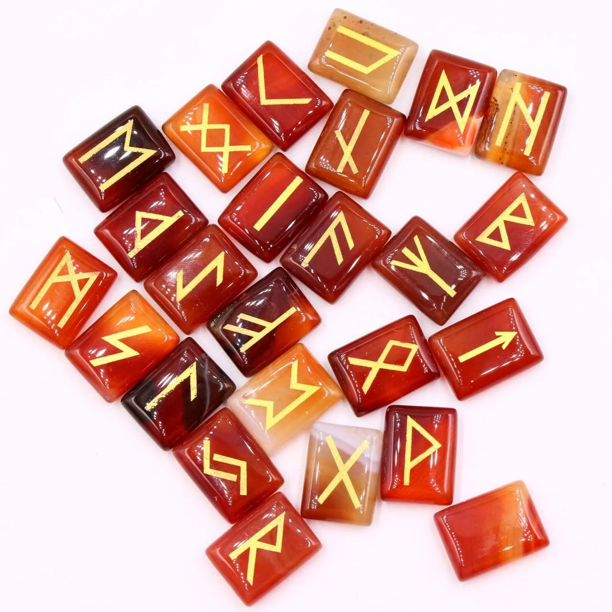 Square natural crystal THALO Luen rune ornament in tigereye and red agate colour options
