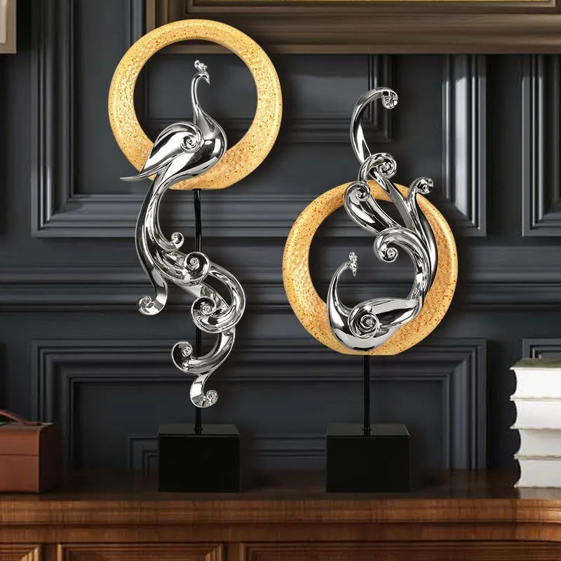 Resin phoenix ornament in rose gold, silver, or red for mantelpiece or table decoration